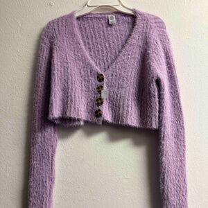 Women's Urban Outfitters Fuzzy Purple Crop Cardigan Sweater, Small-P, EUC